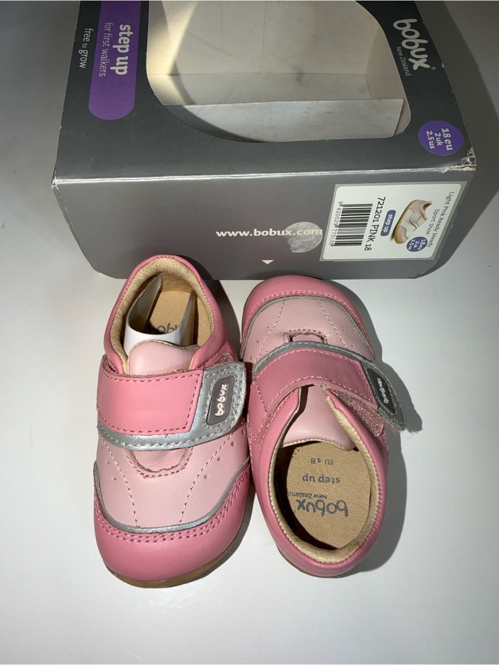 Bobux Pink & Silver Step-Up Leather Walker Shoes
